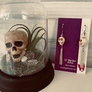 Skull Earrings with Silver Chains